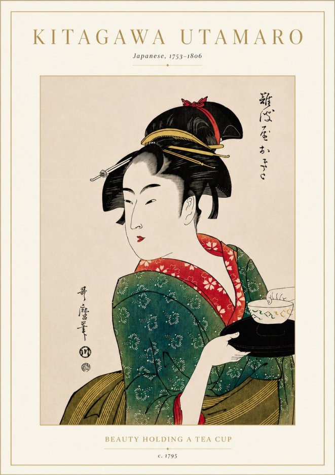 Kitagawa Utamaro Beauty Holding a Tea Cup No5 - Poszter