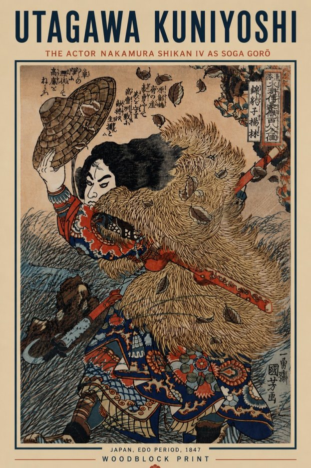 Utagawa Kuniyoshi The Actor Nakamura Shikan Iv as Soga Gorō No6 - Poszter
