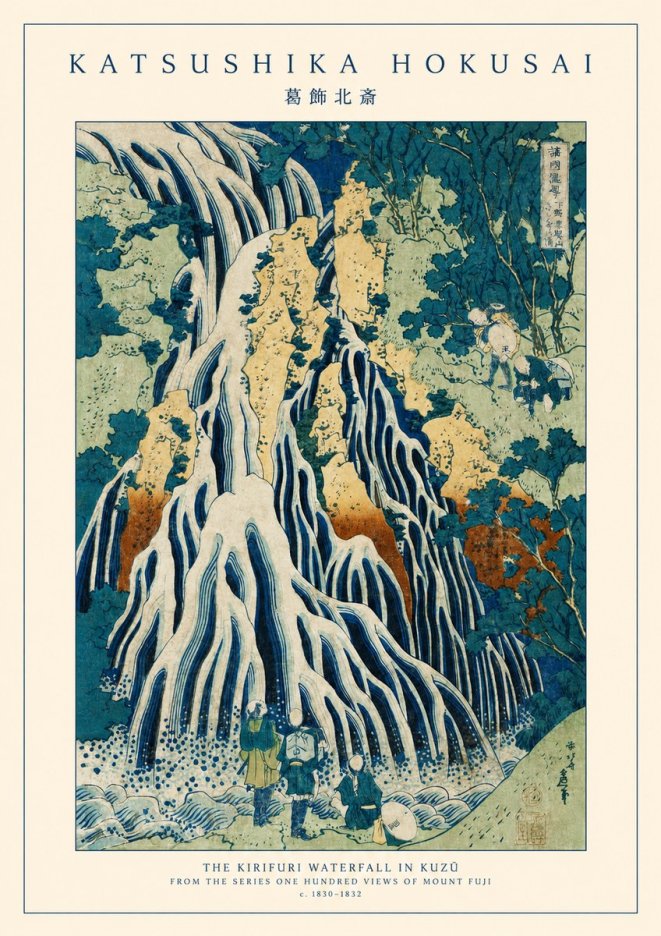 Katsushika Hokusai The Kirifuri Waterfall in Kuzū from the Series One Hundred Views of Mount Fuji No1 - Poszter