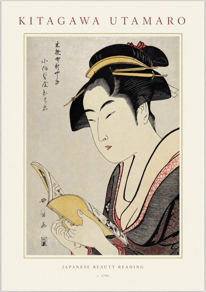Kitagawa Utamaro Japanese Beauty Reading No1 - Poszter