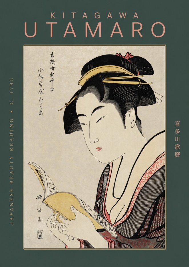 Kitagawa Utamaro Japanese Beauty Reading No2 - Poszter
