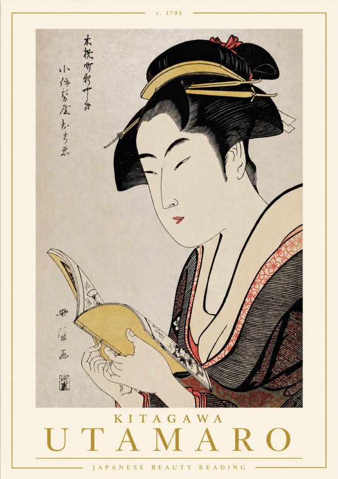 Kitagawa Utamaro Japanese Beauty Reading No4 - Poszter