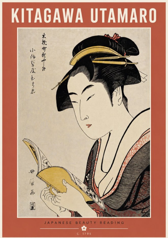 Kitagawa Utamaro Japanese Beauty Reading No5 - Poszter