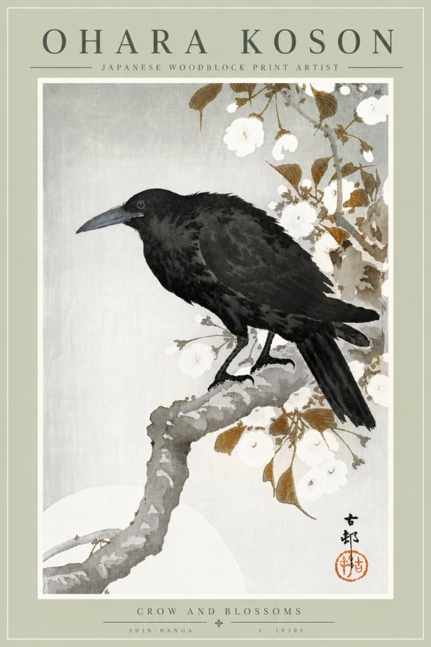 Ohara Koson Crow and Blossoms I No6 - Poszter