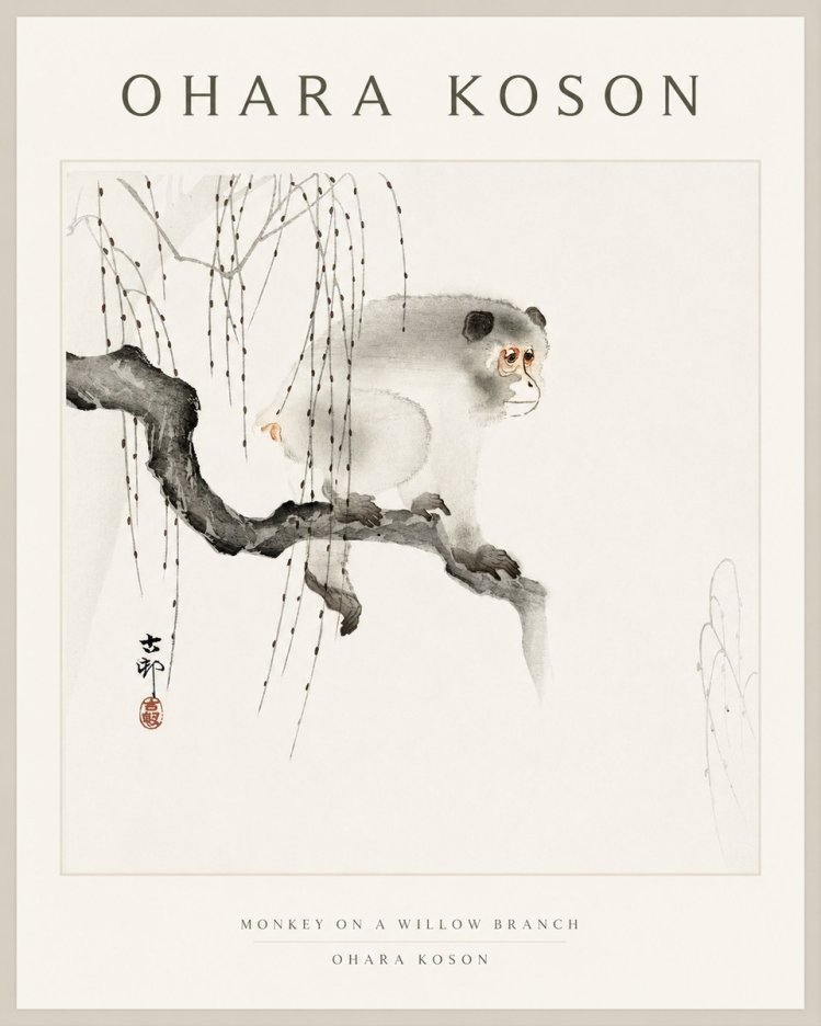 Ohara Koson Monkey on a Willow Branch No1 - Poszter