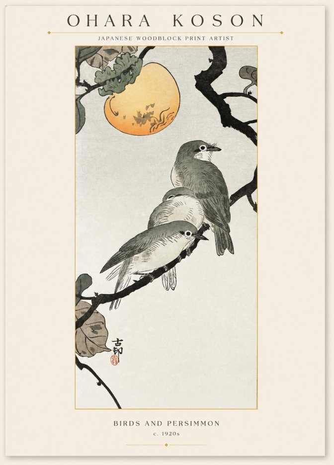 Ohara Koson Birds and Persimmon No1 - Poszter