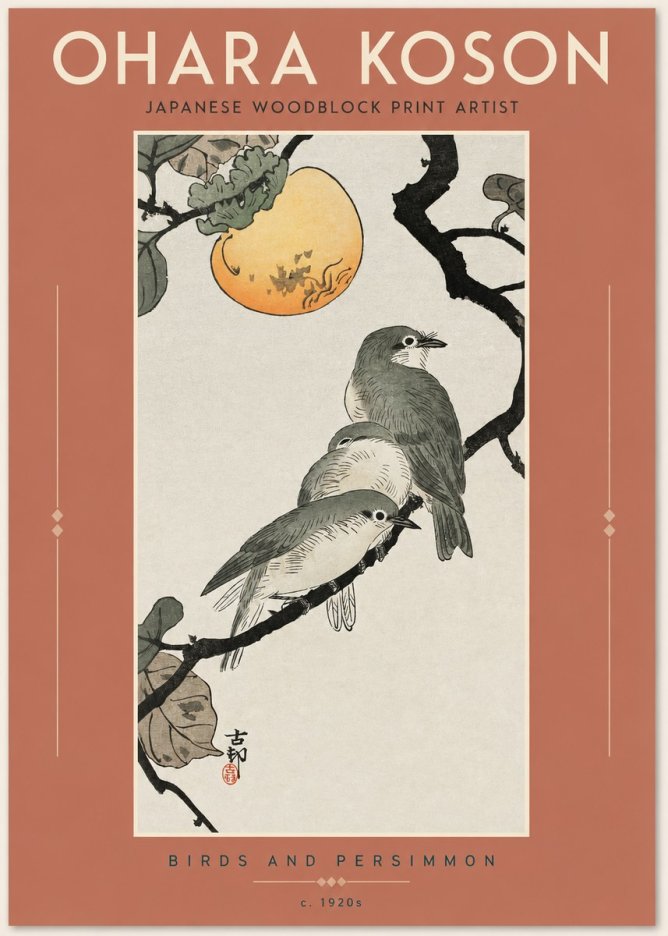 Ohara Koson Birds and Persimmon No2 - Poszter