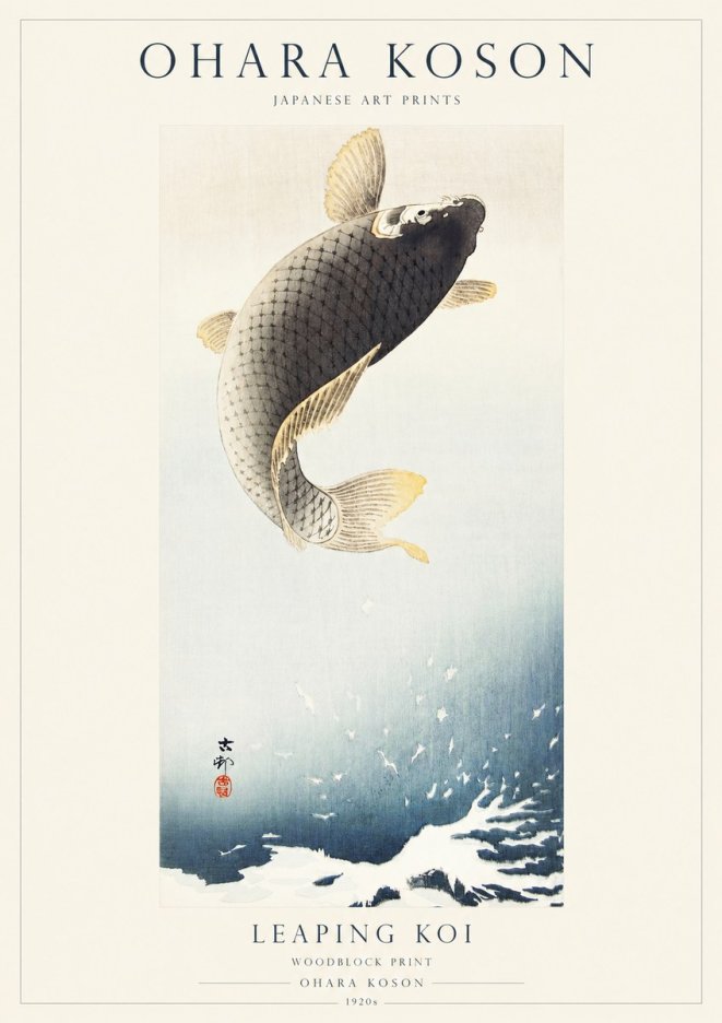 Ohara Koson Leaping Koi I No1 - Poszter