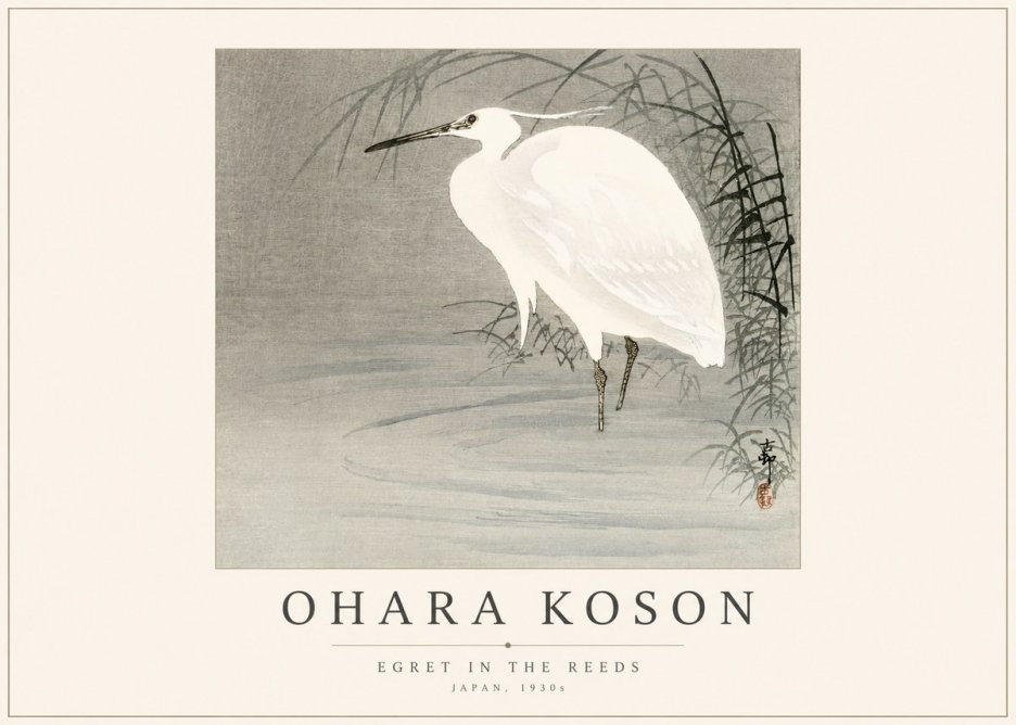 Ohara Koson Egret in the Reeds No1 - Poszter