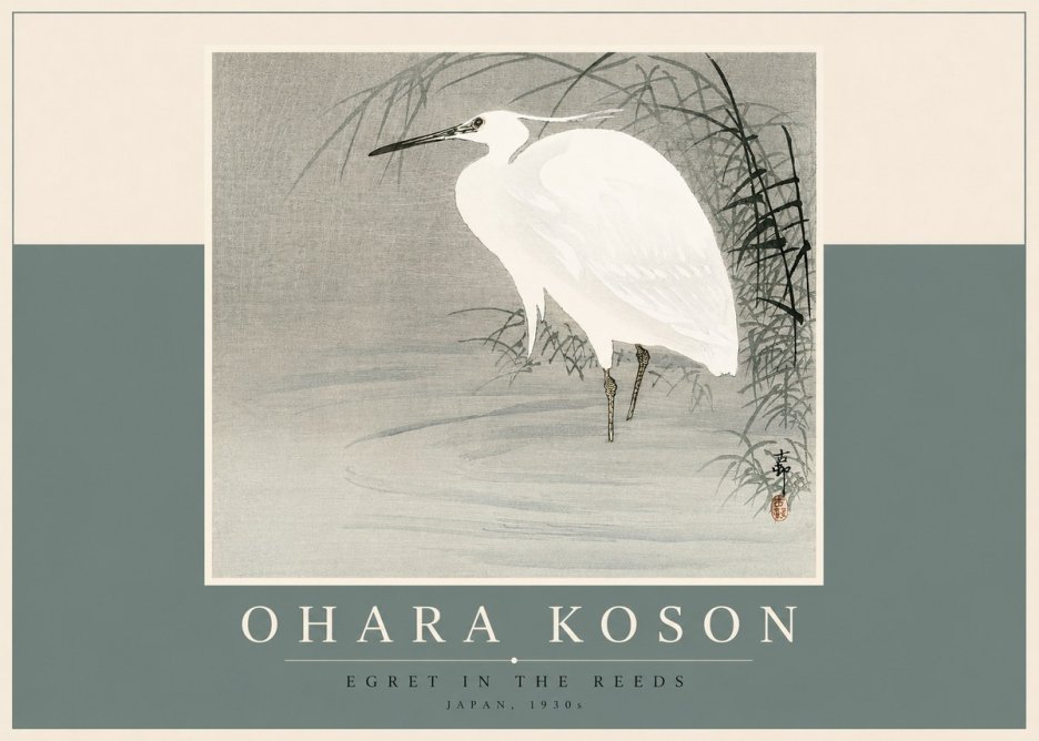 Ohara Koson Egret in the Reeds No2 - Poszter