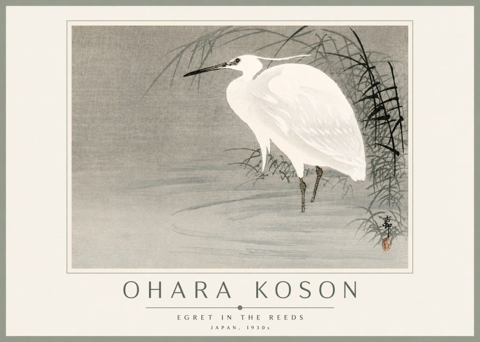 Ohara Koson Egret in the Reeds No3 - Poszter