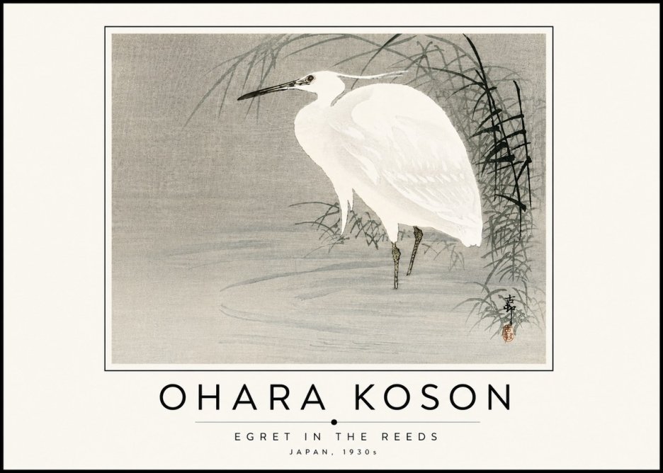Ohara Koson Egret in the Reeds No6 - Poszter