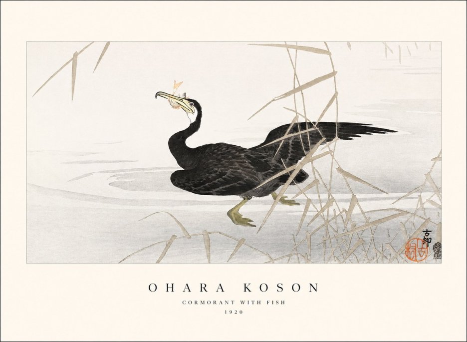 Ohara Koson Cormorant with Fish No1 - Poszter