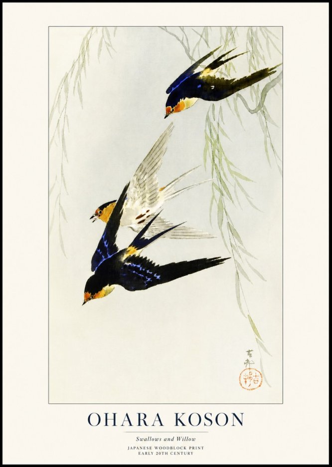 Ohara Koson Swallows and Willow I No1 - Poszter