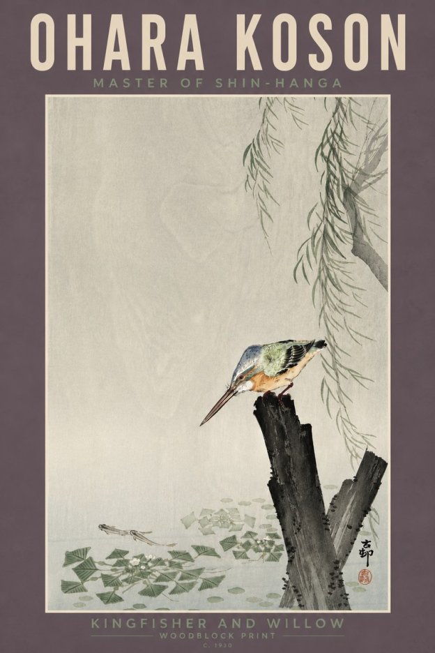 Ohara Koson Kingfisher and Willow No4 - Poszter