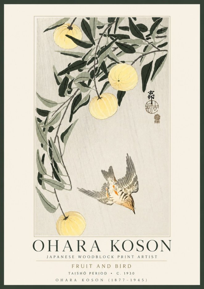 Ohara Koson Fruit and Bird No3 - Poszter
