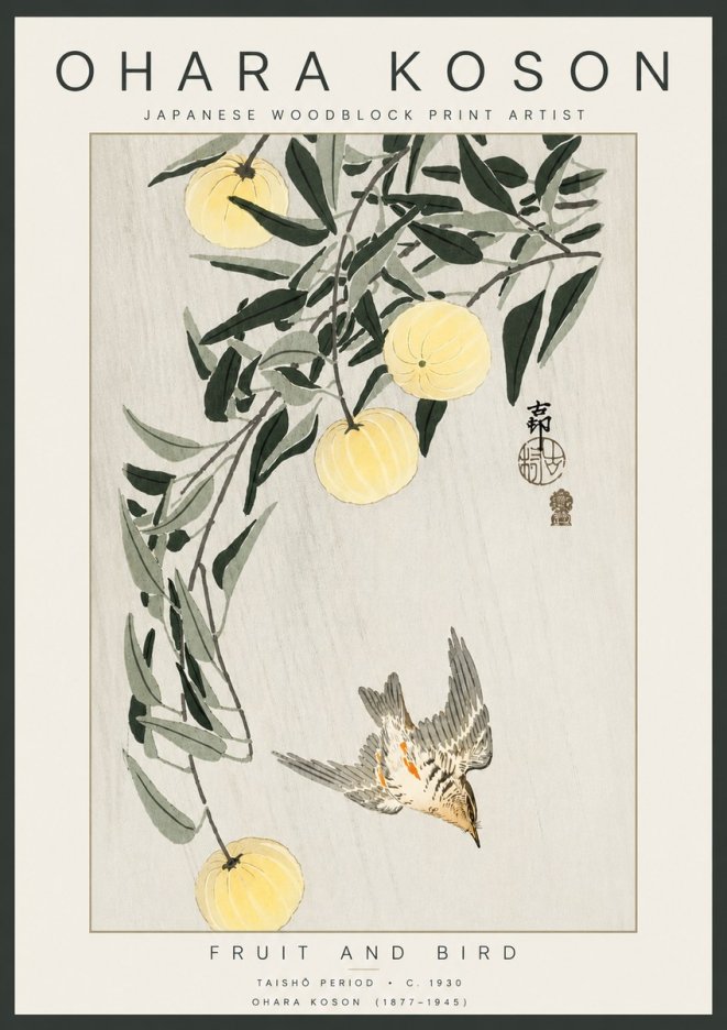 Ohara Koson Fruit and Bird No4 - Poszter