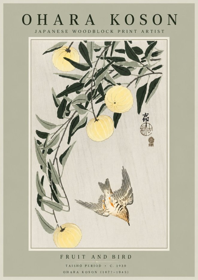 Ohara Koson Fruit and Bird No6 - Poszter