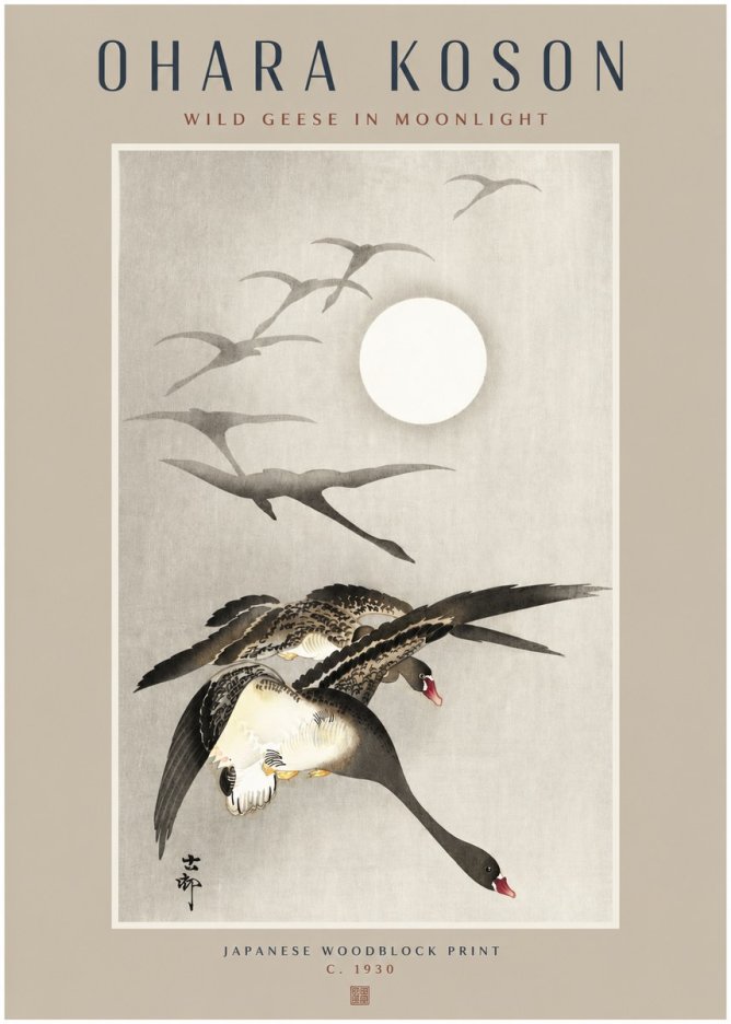Ohara Koson Wild Geese in Moonlight I No2 - Poszter