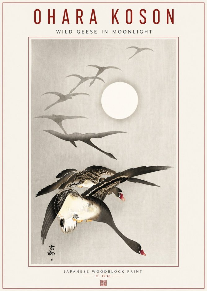 Ohara Koson Wild Geese in Moonlight I No5 - Poszter