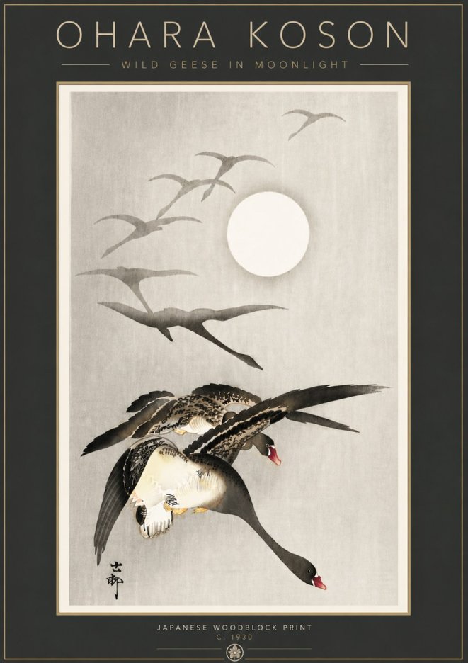 Ohara Koson Wild Geese in Moonlight I No6 - Poszter
