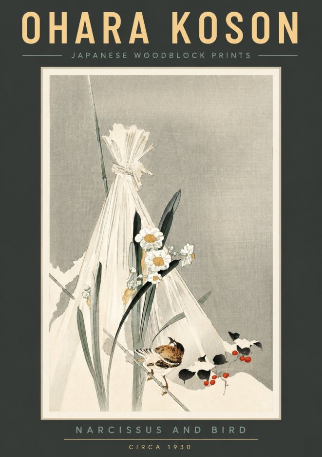 Ohara Koson Narcissus and Bird No2 - Poszter