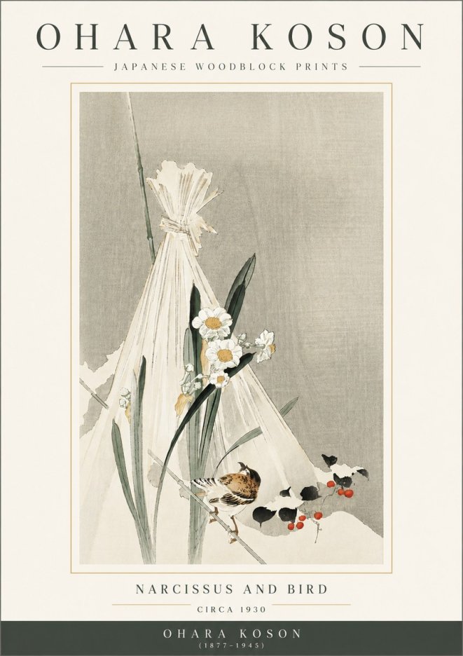 Ohara Koson Narcissus and Bird No3 - Poszter