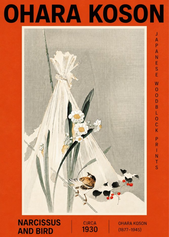 Ohara Koson Narcissus and Bird No4 - Poszter