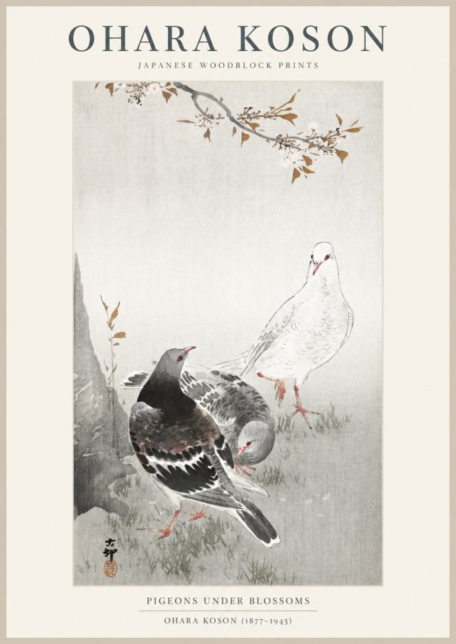 Ohara Koson Pigeons Under Blossoms No1 - Poszter