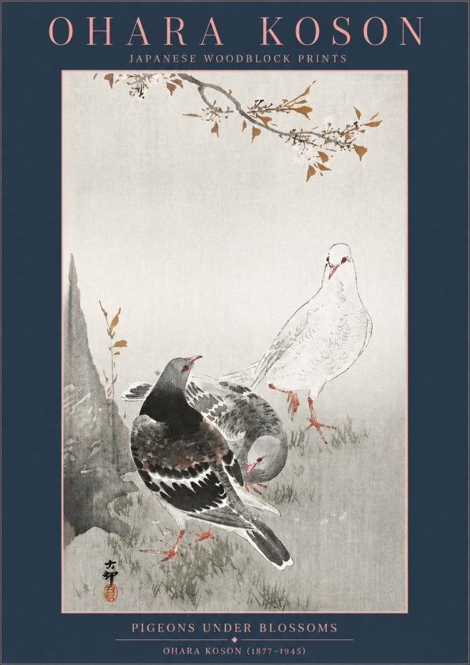 Ohara Koson Pigeons Under Blossoms No4 - Poszter