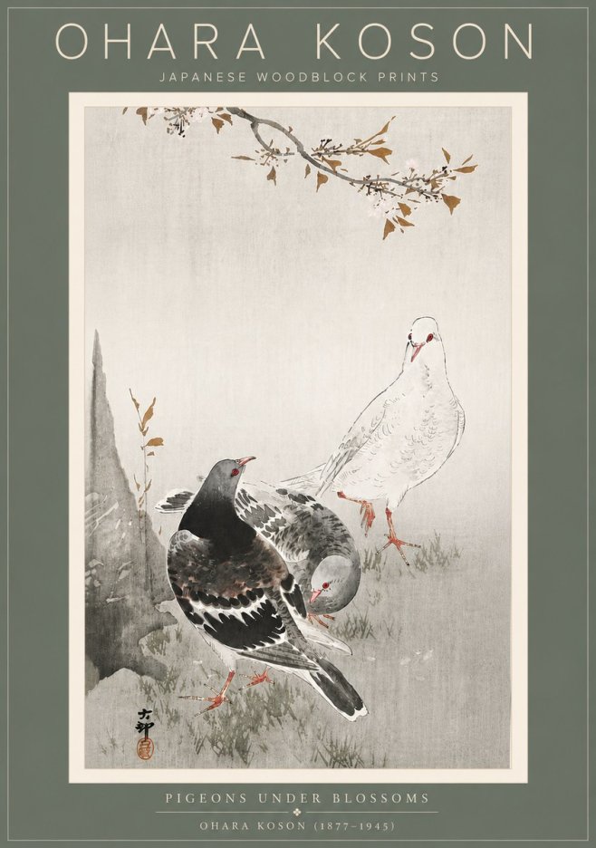 Ohara Koson Pigeons Under Blossoms No5 - Poszter