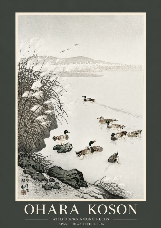 Ohara Koson Wild Ducks Among Reeds No2 - Poszter