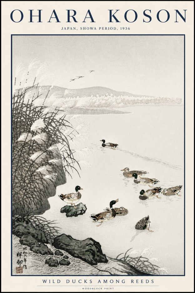 Ohara Koson Wild Ducks Among Reeds No3 - Poszter