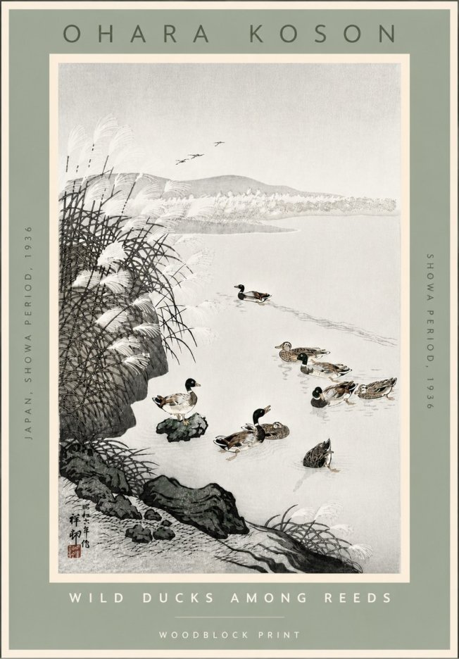 Ohara Koson Wild Ducks Among Reeds No4 - Poszter