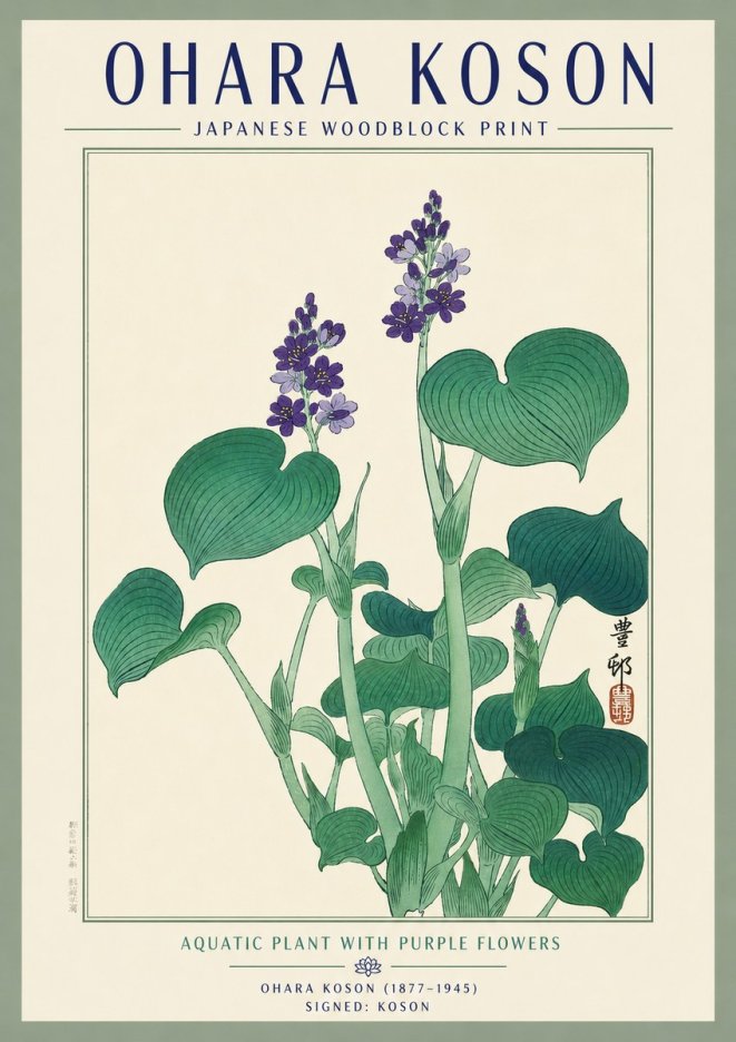 Ohara Koson Aquatic Plant with Purple Flowers No3 - Poszter