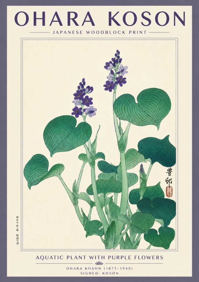 Ohara Koson Aquatic Plant with Purple Flowers No5 - Poszter