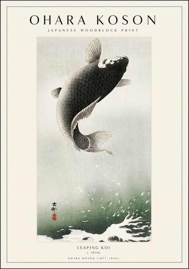 Ohara Koson Leaping Koi II No1 - Poszter