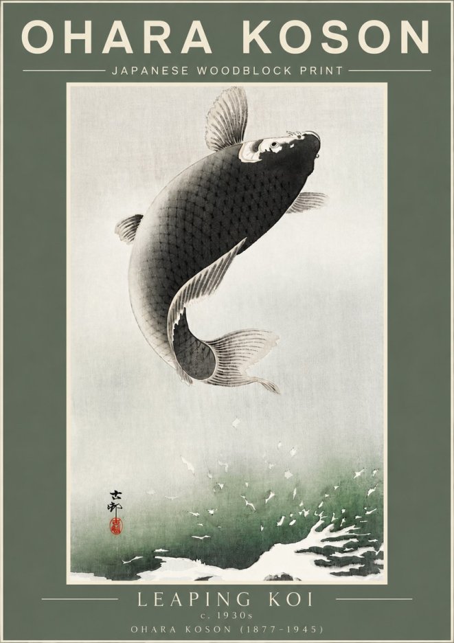 Ohara Koson Leaping Koi II No2 - Poszter