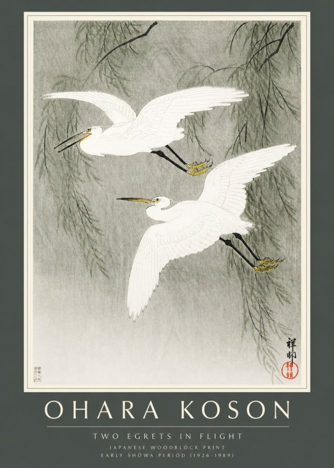 Ohara Koson Two Egrets in Flight No2 - Poszter