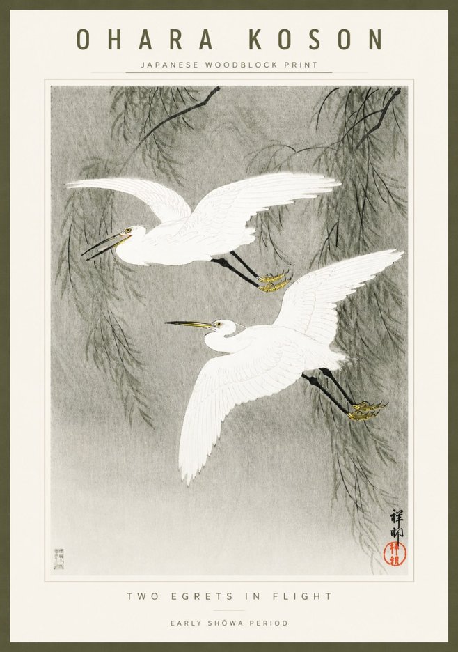Ohara Koson Two Egrets in Flight No3 - Poszter