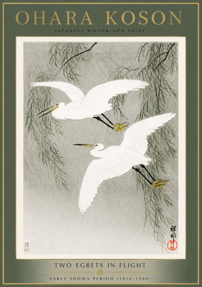 Ohara Koson Two Egrets in Flight No4 - Poszter