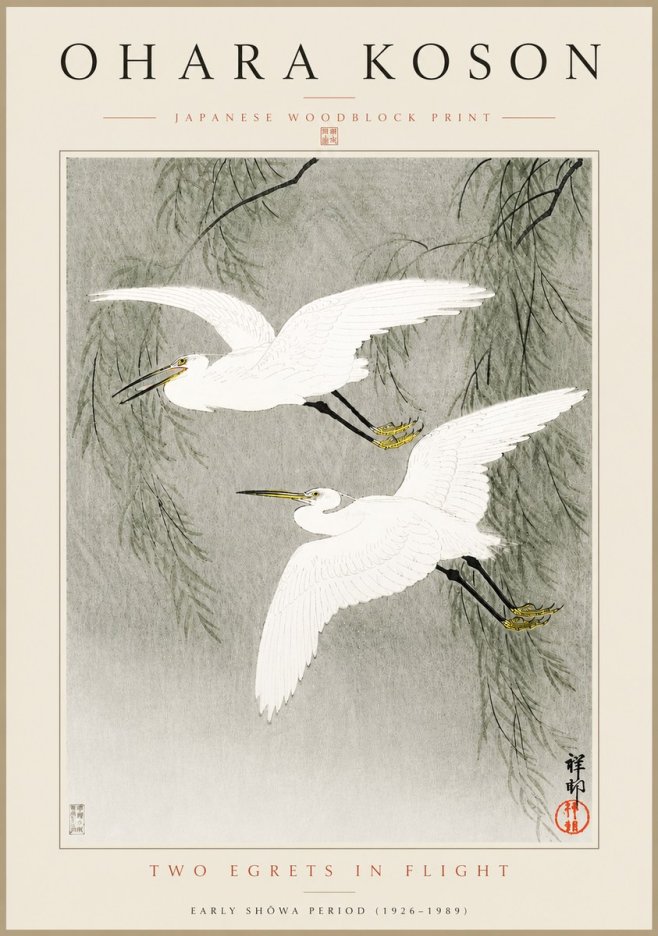 Ohara Koson Two Egrets in Flight No5 - Poszter