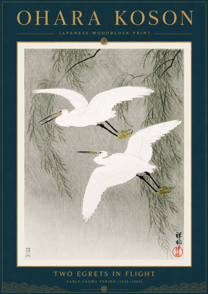 Ohara Koson Two Egrets in Flight No6 - Poszter
