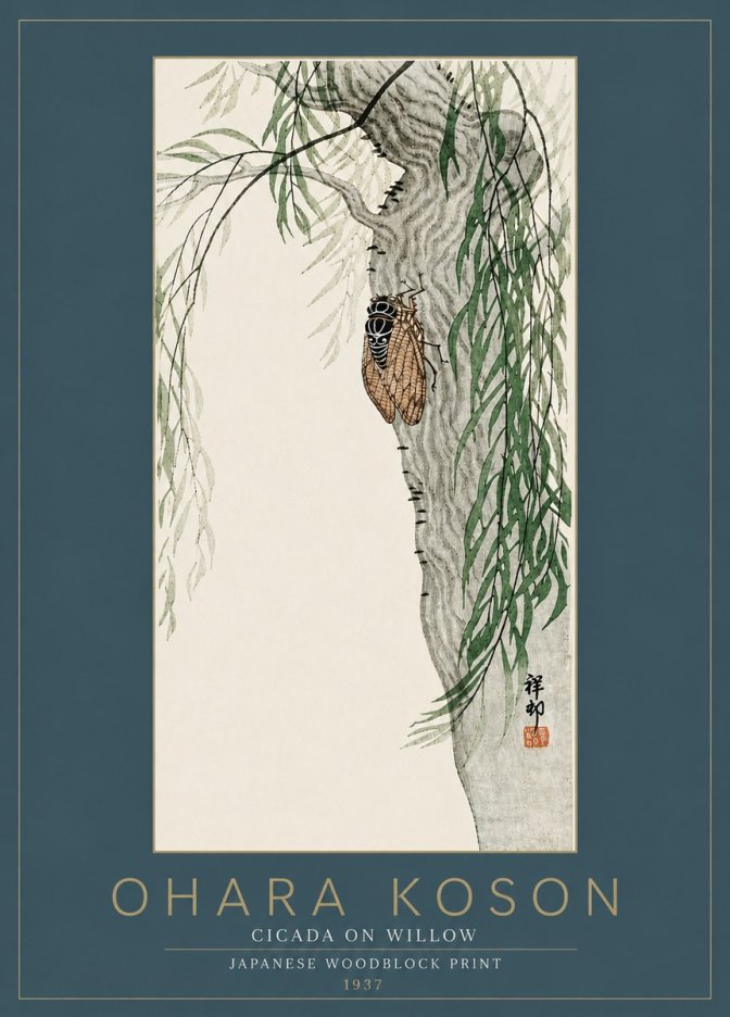 Ohara Koson Cicada on Willow No6 - Poszter