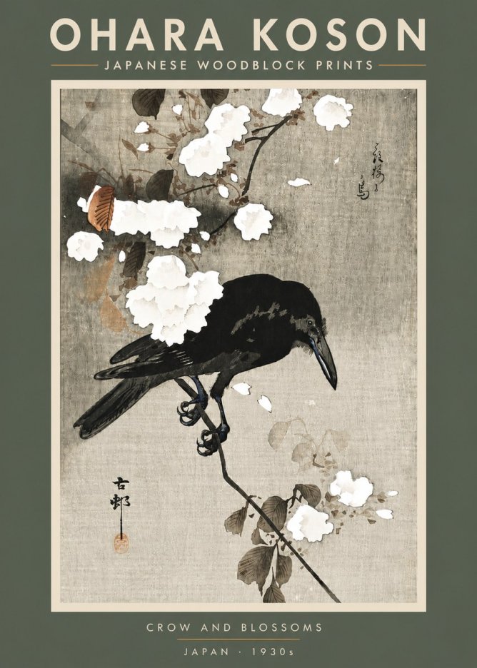 Ohara Koson Crow and Blossoms II No5 - Poszter