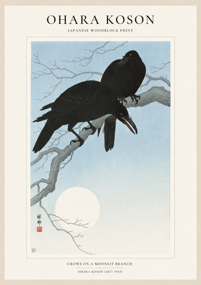 Ohara Koson Crows on a Moonlit Branch No1 - Poszter