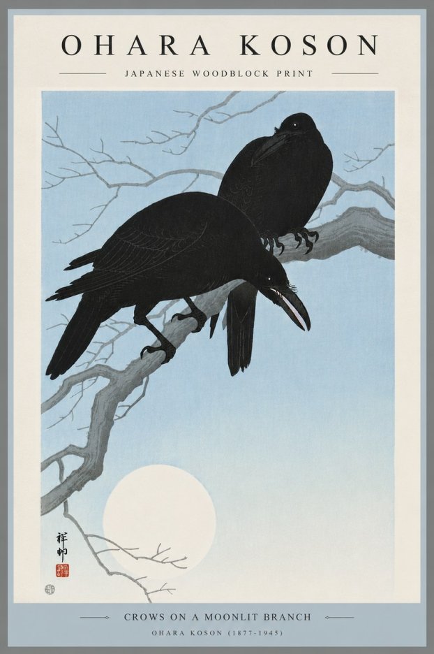 Ohara Koson Crows on a Moonlit Branch No6 - Poszter