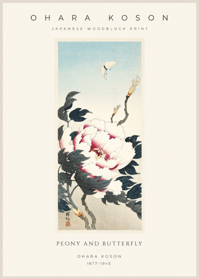 Ohara Koson Peony and Butterfly No1 - Poszter
