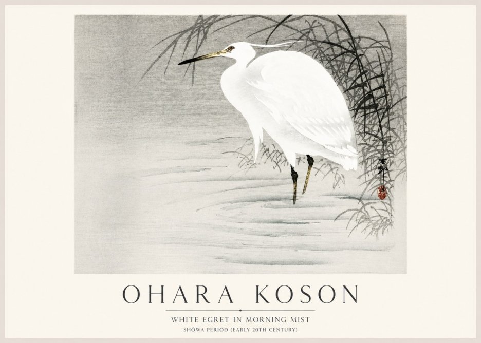 Ohara Koson White Egret in Morning Mist No1 - Poszter