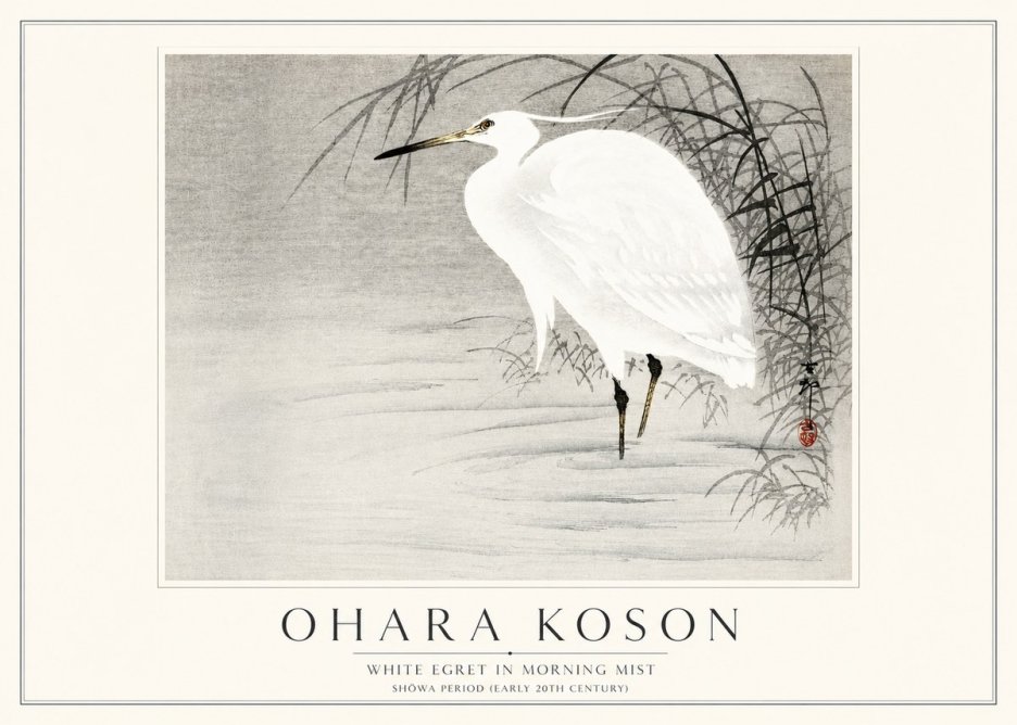 Ohara Koson White Egret in Morning Mist No3 - Poszter